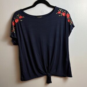 Floral Embroidered Navy Top